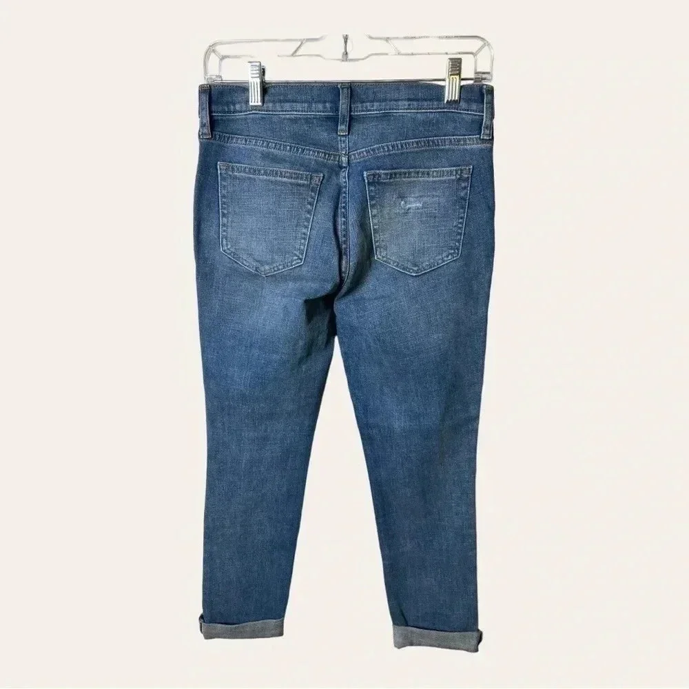 0826. GAP DENIM JEANS 26‎ REGULAR REAL STRAIGHT DISTRESSED WITH PLAID PATCHES